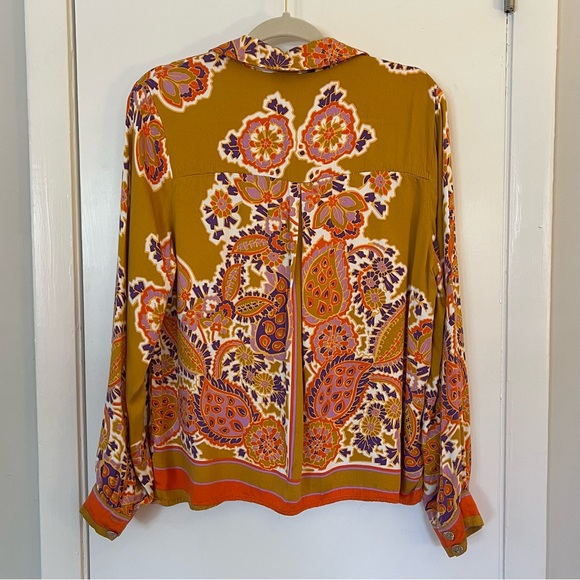 🚨FINAL SALE🚨 Rachel Zoe Long Sleeve Button Down Blouse Floral Orange Red 70s L - Picture 6 of 8